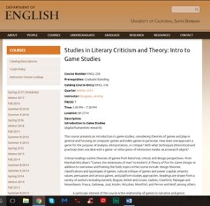 Studies in Literary Criticism and Theory: Intro to Game Studies